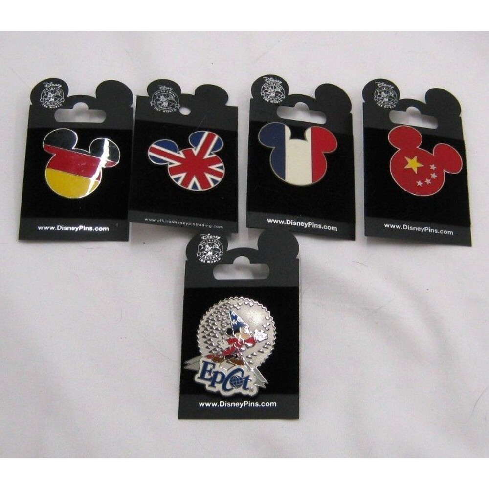 Disney Epcot Mickey Mouse Head Pin Lot Of 5 Countries